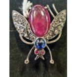 A bug brooch, set diamonds and gems, 2.5 cm wide Gems untested