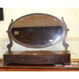 A dressing mirror, 74 cm wide, adn two Victorian tea caddies (3)