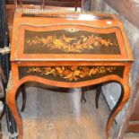 A 20th century French rosewood bureau de dame, with marquetry inlay, 92 x 66 cm Structurally sound