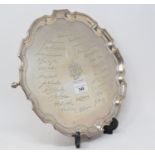 A George VI silver salver, engraved names and dated 1941, Birmingham 1941, approx. 25.6 ozt, 30.5 cm