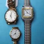 A gentleman's yellow coloured metal wristwatch, and two other wristwatches (3) The watch marked