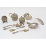 Assorted Indian silver coloured metal condiments, and other items