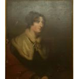 English school, 19th century, a bust portrait of a lady, oil on canvas, bears a lable verso Miss