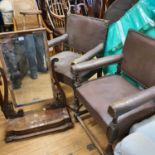 A pair of oak armchairs, and a 19th century mahogany bedroom mirror (3)