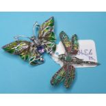 Two silver butterfly brooches (2) JS Report Over Note - one Butterfly One Dragon fly