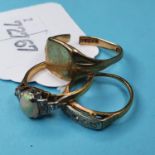 A 9ct gold signet ring, cut, approx. 3.5 g, and two other rings (3)