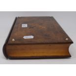 A Victorian box, veneered in walnut and inlaid, in the form of a book, 31 cm wide