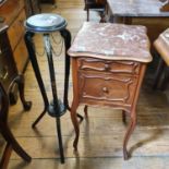 A French marble top night stand, with a single drawer above cupboard door, on cabriole legs, 80 cm