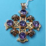 A 14ct gold and amethyst cross pendant, approx. 8.5 g (all in) Overall condition good no major