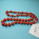A coral bead necklace 53 grams gross Appears to have been heat treated