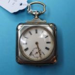 An open face pocket watch, in a plated case, in the form of a suitcase, Depose RU Geneve Lacks