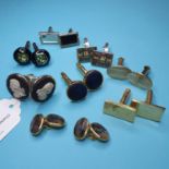 A pair of jasperware and silver plated cufflinks and seven other pairs of cufflinks