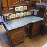 A 19th century walnut marble top washstand, with a tiled back