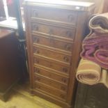 A 19th century French walnut marble top secretaire pedestal chest, with a marble top above six