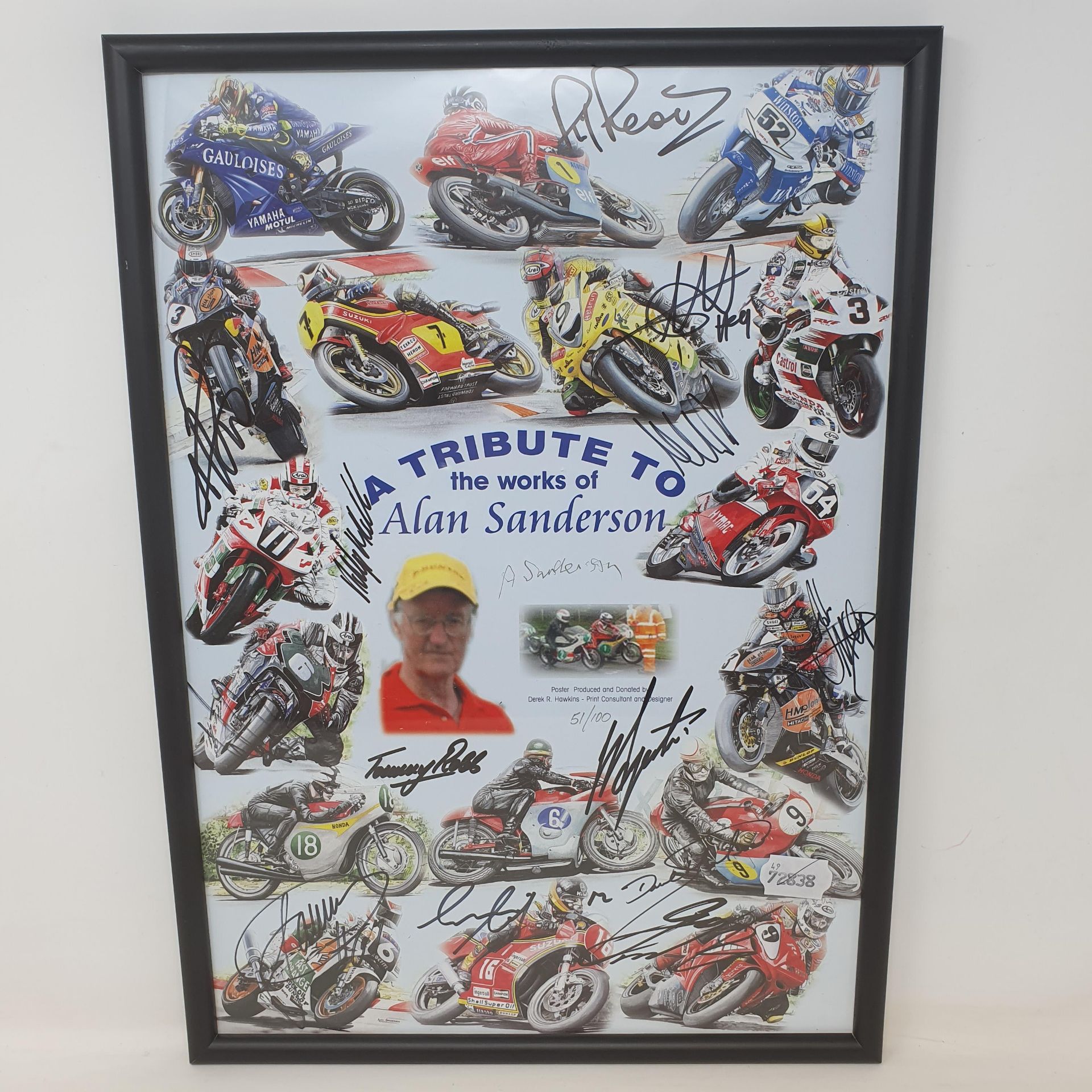 A tribute to the works of Alan Sanderson limited edition poster, featuring signatures of riders in