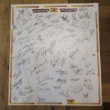 Three multiple signed display boards with various signatures from GP Moto, TT and short circuit