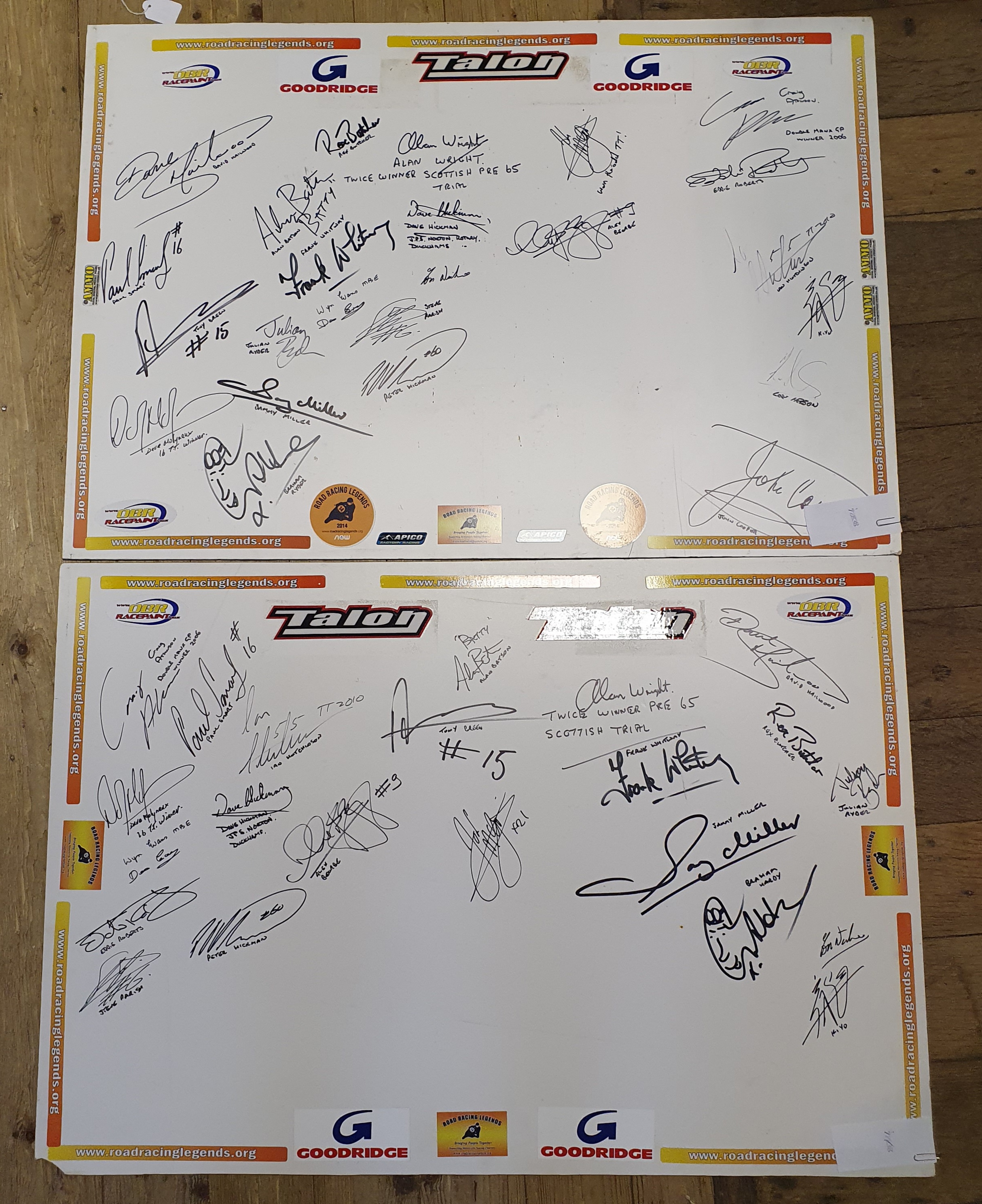 Three multiple signed display boards with various signatures from GP Moto, TT and short circuit - Image 2 of 2