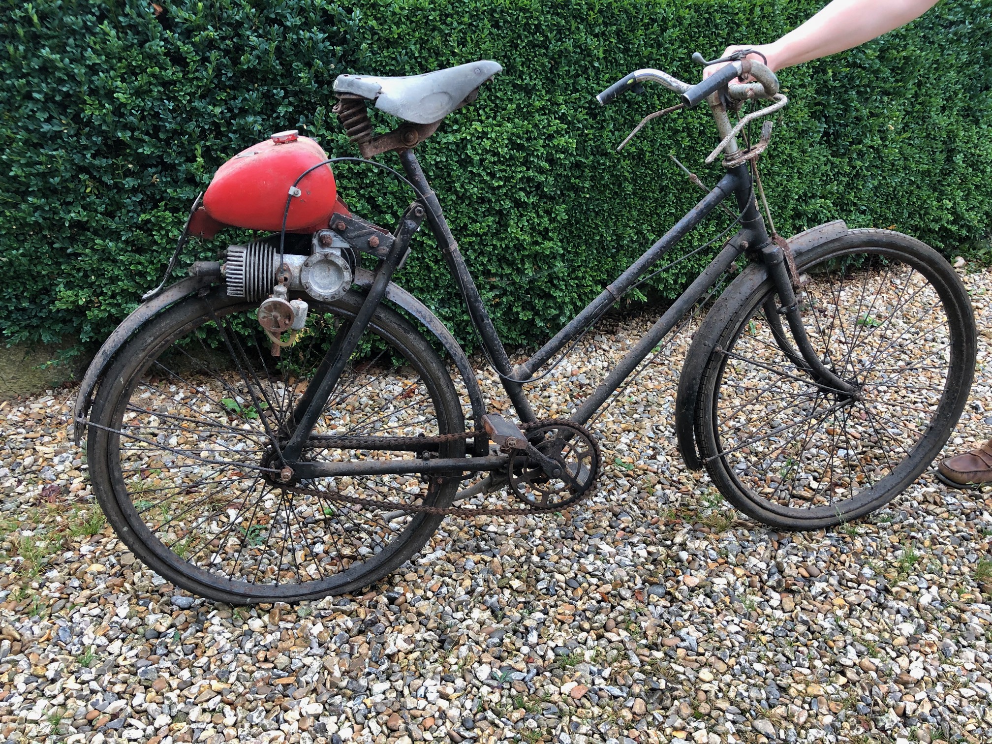 A vintage Elsvick bicycle, fitted a Teagle engine, for restoration, with Instruction Manual