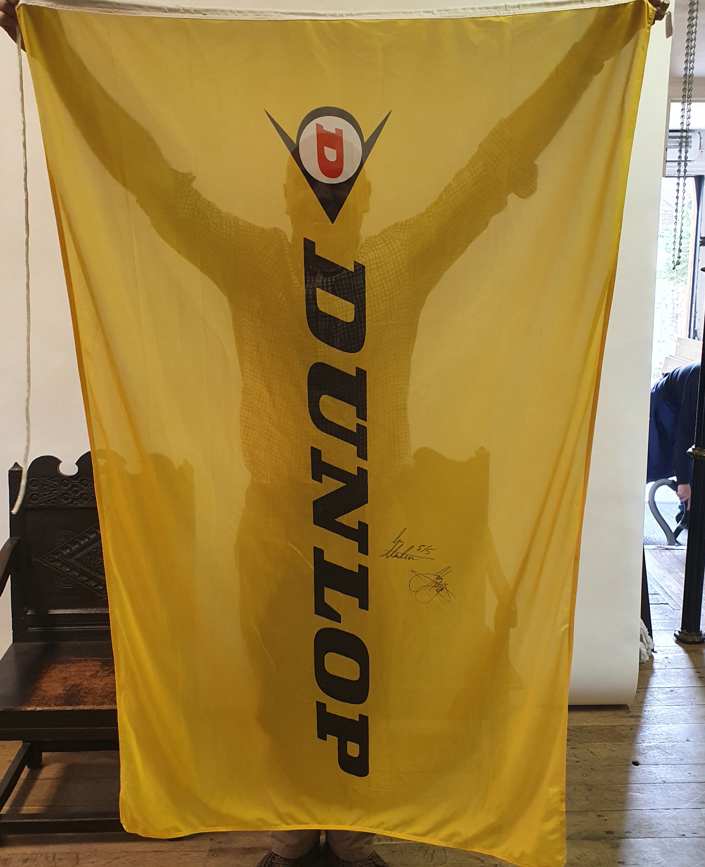 A large DUNLOP BANNER signed by John McGuinness and Ian Hutchinson