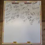 Three multiple signed display boards with various GP Moto, TT and short circuit riders, including