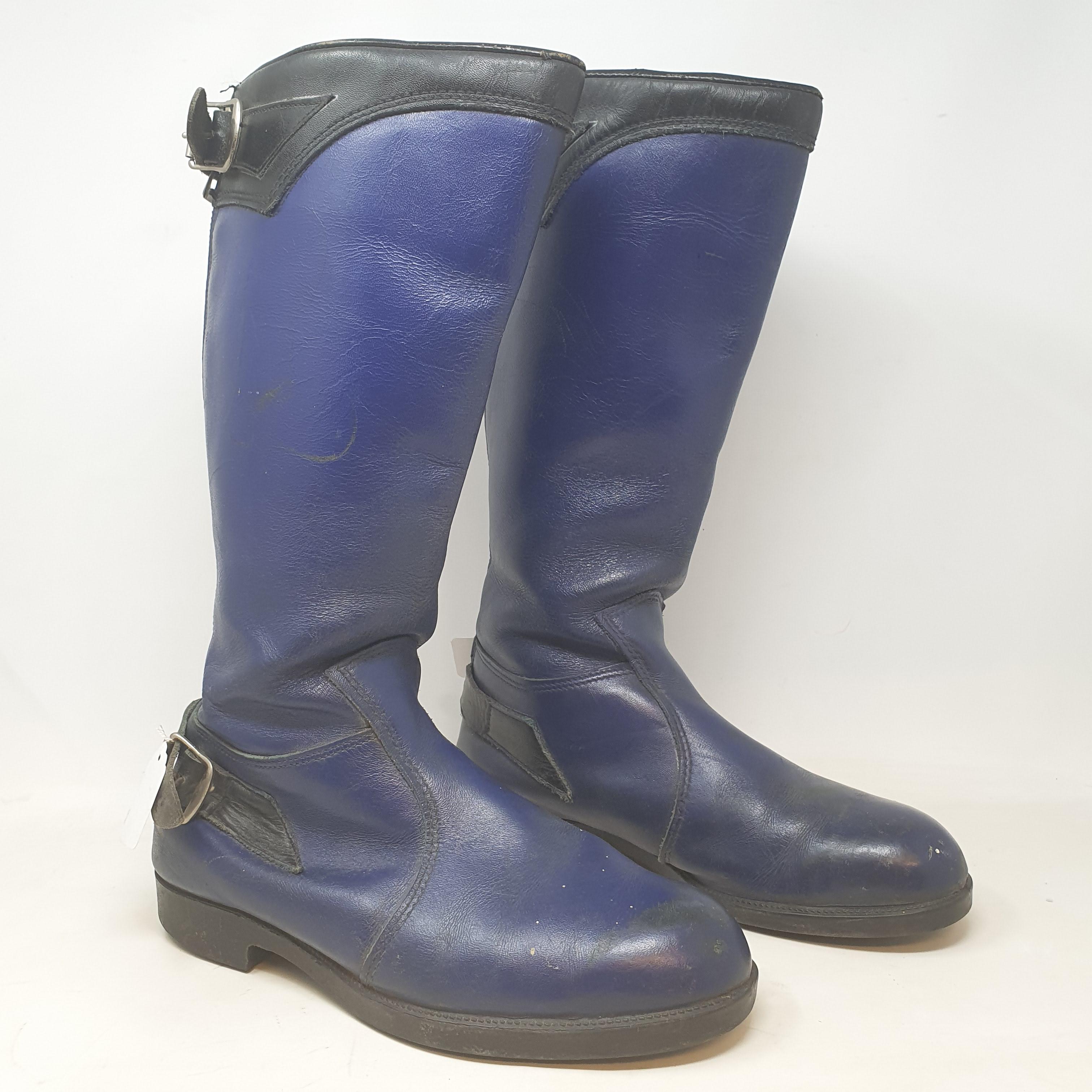A pair of vintage blue leather motorcycle boots (size 8) (2) - Image 2 of 3