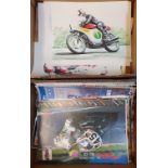 Alan Sanderson coloured print, Honda GP motorcycle at speed, and other similar Alan Sanderson