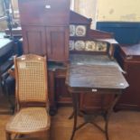 A 19th century walnut marble top washstand, with tiled back, 140 cm high, a faux Coromandel side