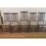 An oak coffer, a corner washstand, two side tables, firescreen and a set of five chairs (10)