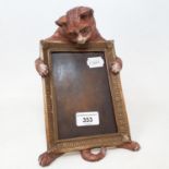A painted bronze photograph frame, mounted with a ginger cat, 25 cm high Report by RB Modern
