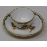 A late 18th century Oude Loosdrecht, (Joannes de Mol) porcelain tea bowl and saucer, decorated in