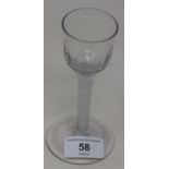 An 18th century wine glass with opaque air twist stem, 14 cm high