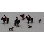 A rare Dublo painted lead hunt, six horses, six riders, a landlord, and five dogs (18)