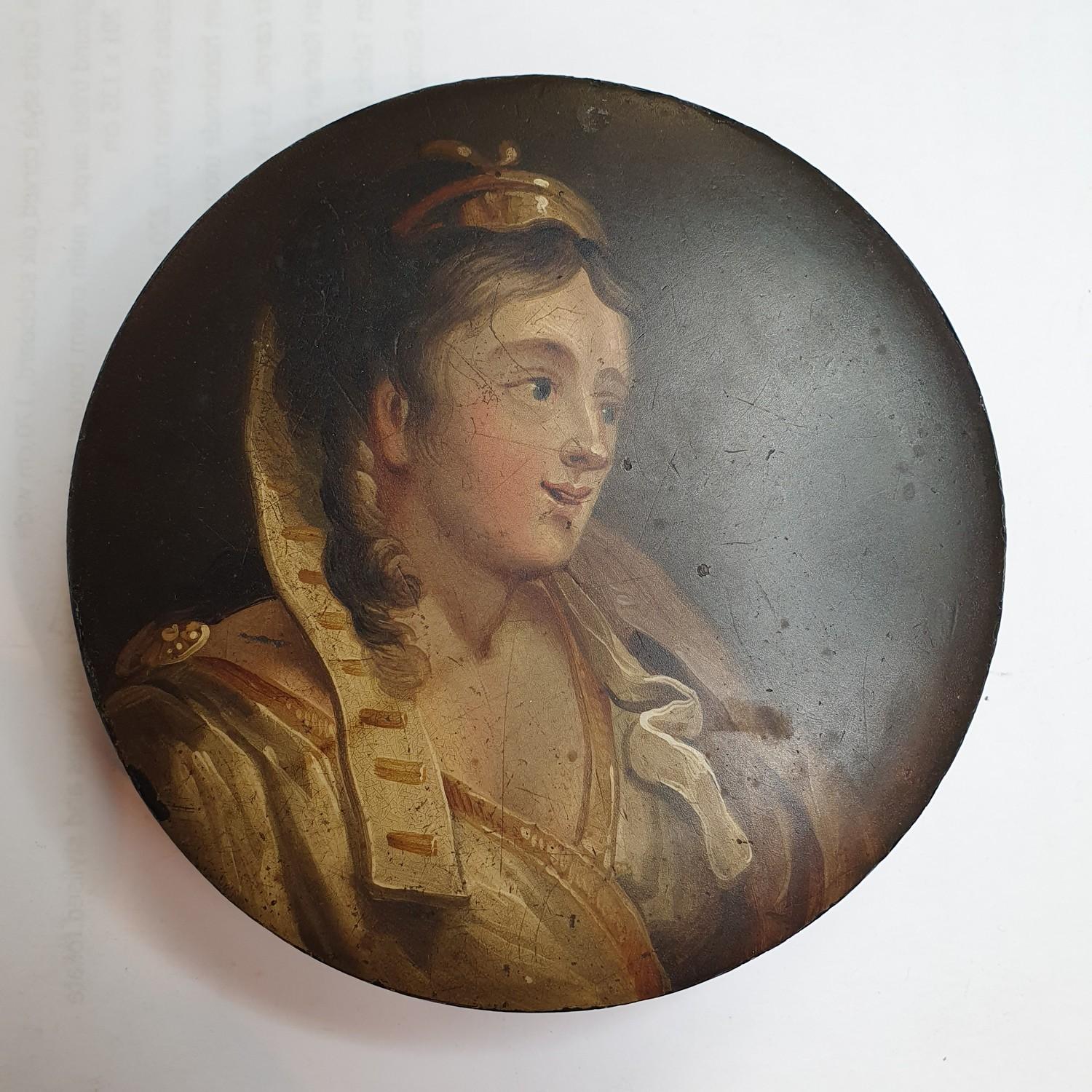 A 19th century paper mache box, painted a lady, 10 cm diameter, two 19th century tortoise cardcases, - Image 7 of 7