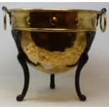 A 19th century brass jardiniere, on metal feet, 32 cm diameter