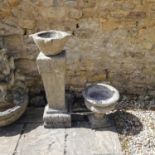 A composite stone plinth, 80 cm high, a planter and a mortar (3)