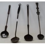 Four 18th century and later cast iron ladles (4)