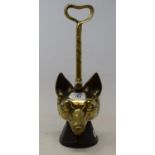 An early 20th century brass and cast doorstop, in the shape of a fox's head, 38 cm high