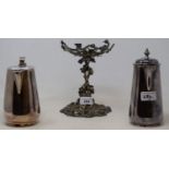 A 19th century silver plated centrepiece base, of naturalistic form, and two silver plated coffee