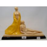 An Art Deco figural group, signed G. Deblaize, 28 cm high Small losses to base, various firing
