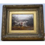 A Garland, hunting dogs, signed, oil on canvas, a pair, 16 x 21 cm