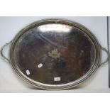An oval silver plated two handled tray and other silver plate (2 boxes)