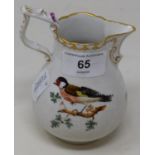 A Continental porcelain jug, decorated with birds and butterfly's, 12 cm high Various pin head and
