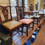 Six dining chairs and three footstools (9)