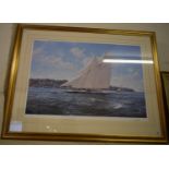 J Steven Dews, The racing schooner Westward, signed print, 54 x 77cm