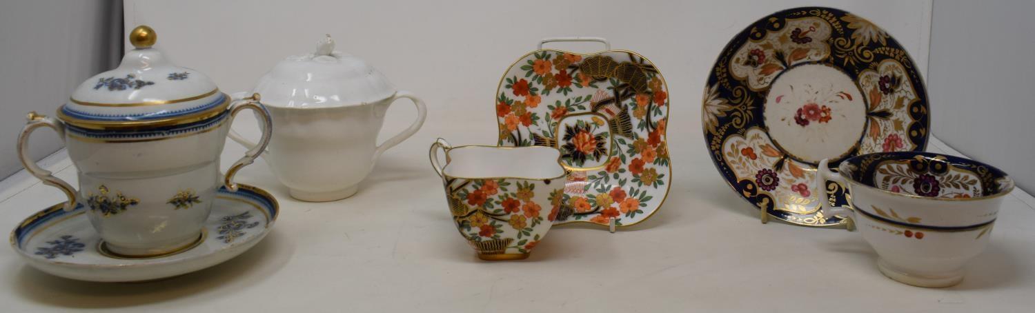 An 18th century tea bowl and saucer, and other tea wares (box) No chips cracks restoration to tea