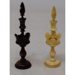 A 19th century ebony and bone chess set, the king 7 cm high. Note -This set is bone and not "