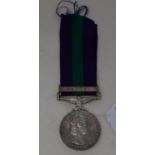 A General Service Medal 1918-62, awarded to 23242543 BDR H Legg RA, with Cyprus bar, boxed