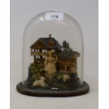 A 19th century wax model of Little Bo Peep, in a glass dome, 20 cm high