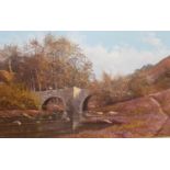 Gordon Allen, landscape with bridge, signed oil on canvas, 50 x 75 cm another landscape and a wall