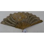 A 19th century ivory and lace fan, painted with romantic couple, 22 cm